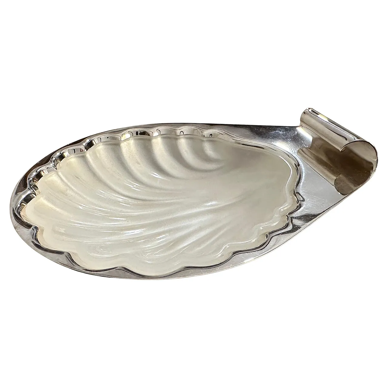 Modern silver plated and glass shell plate by Lino Sabattini, 1990s 1