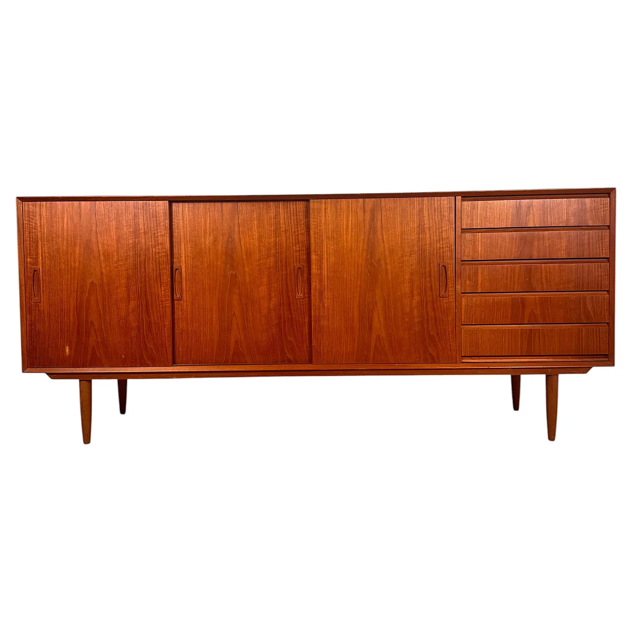 Danish teak sideboard with sliding doors and drawers, 1960s 1