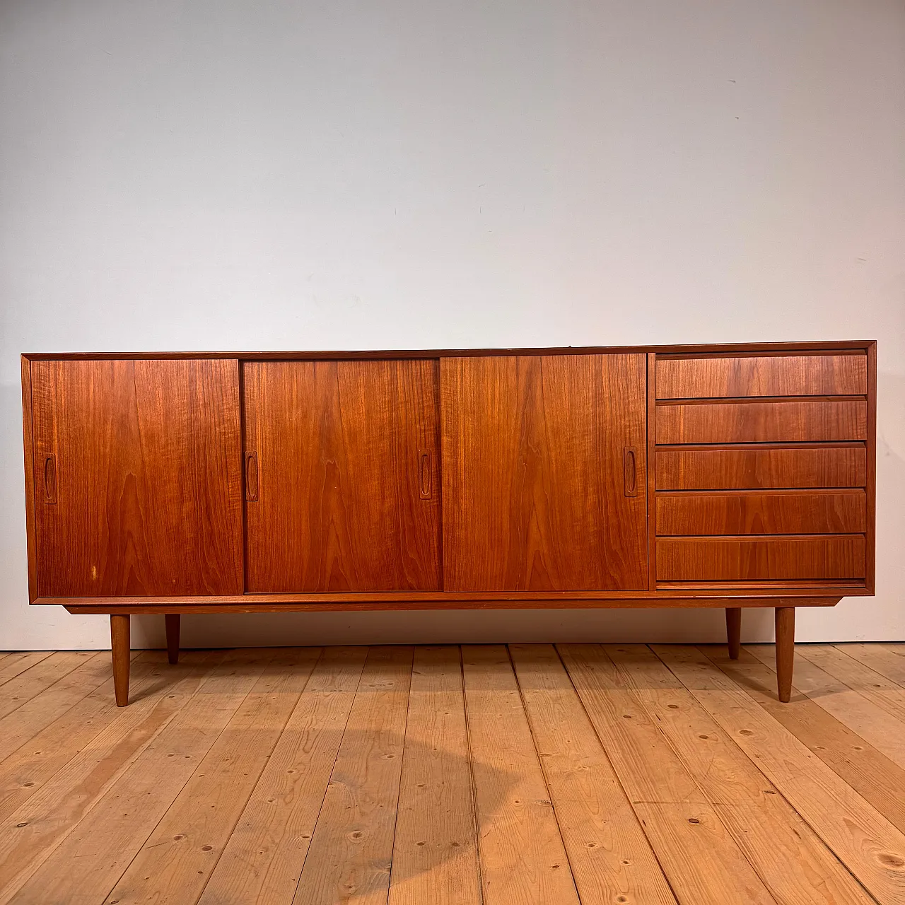Danish teak sideboard with sliding doors and drawers, 1960s 2