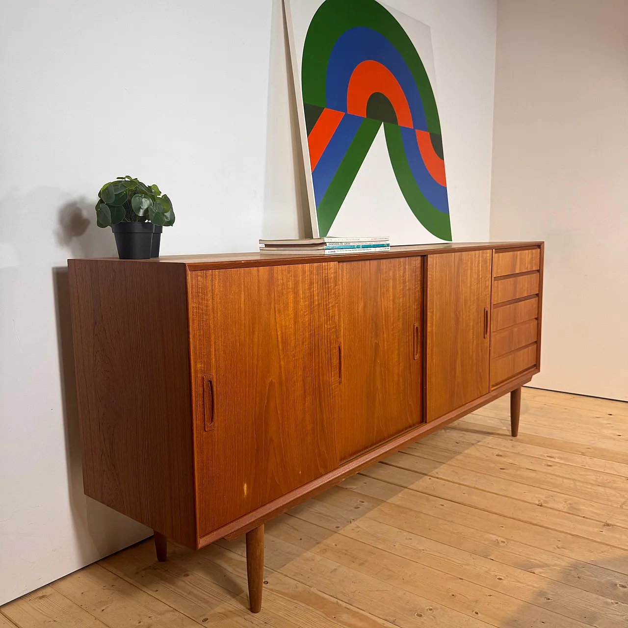 Danish teak sideboard with sliding doors and drawers, 1960s 4