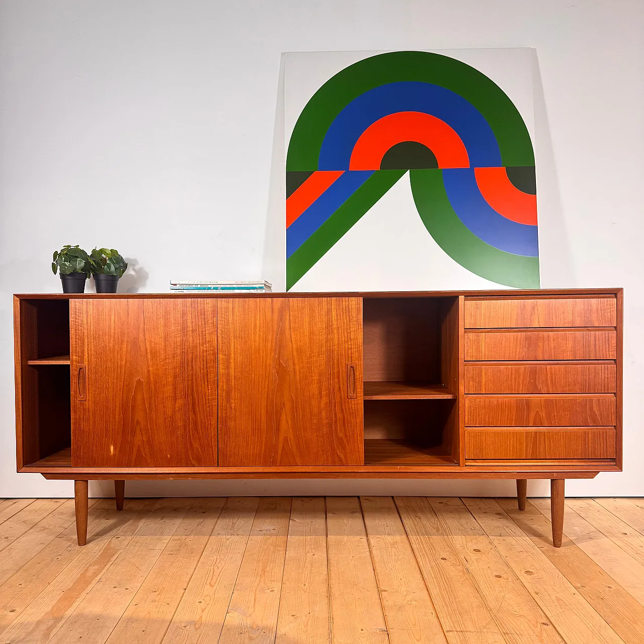 Danish teak sideboard with sliding doors and drawers, 1960s 5