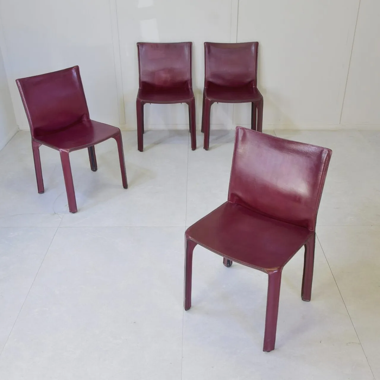 4 Cab 412 chairs in leather by Mario Bellini for Cassina, 1970s 3