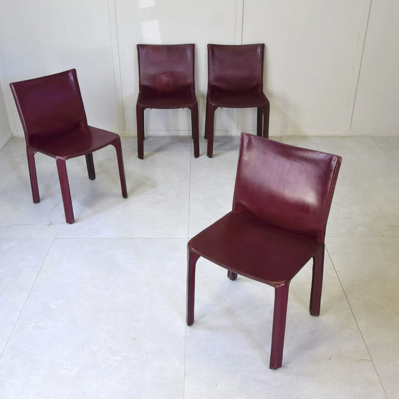 4 Cab 412 chairs in leather by Mario Bellini for Cassina, 1970s 4