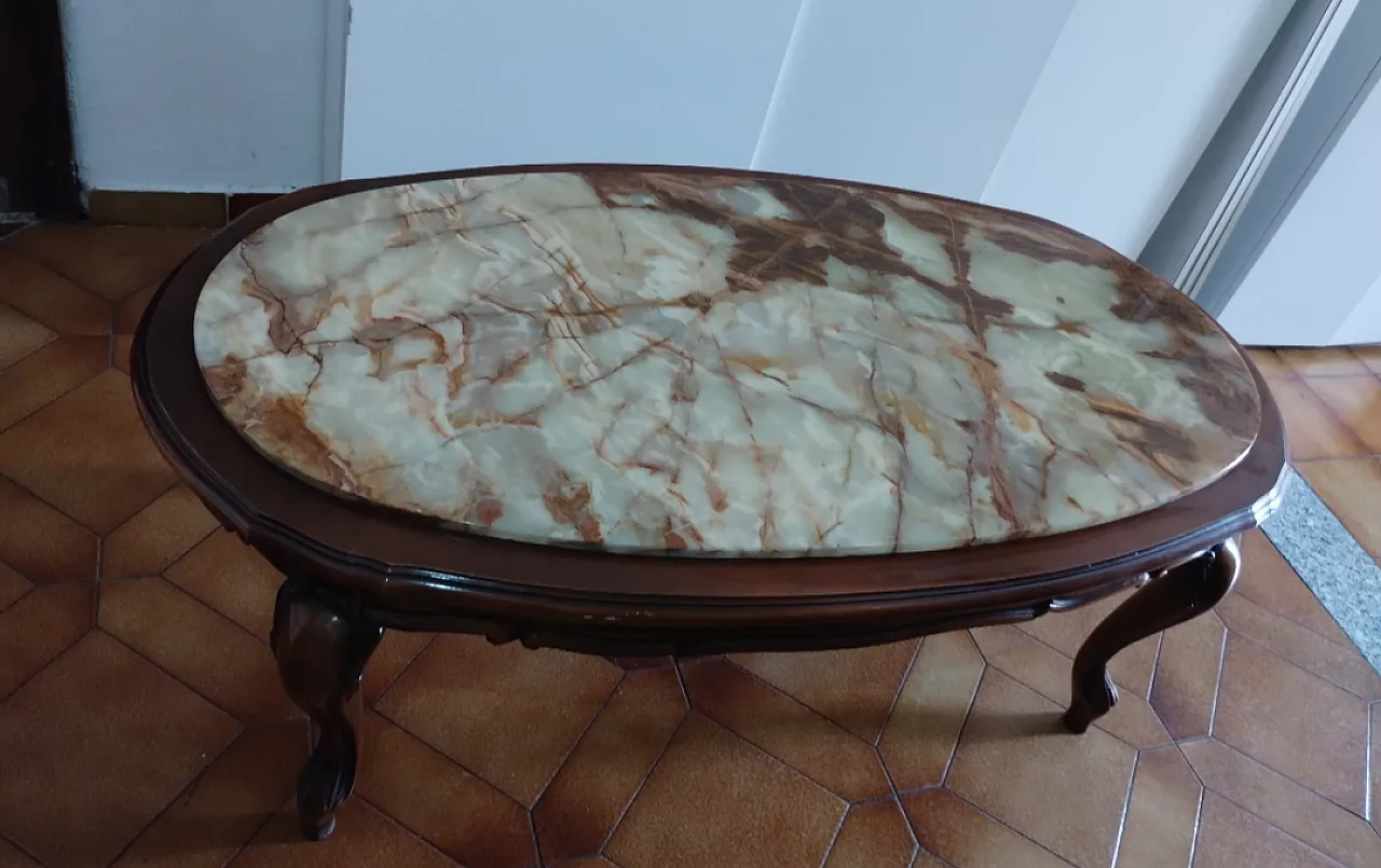 Tavolino ovale con piano in onice, anni '70 3
