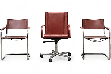 3 Leather chairs by Matteo Grassi, 1980s