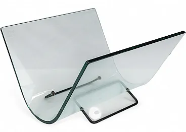 Curved glass magazine rack from Fiam, 1980s