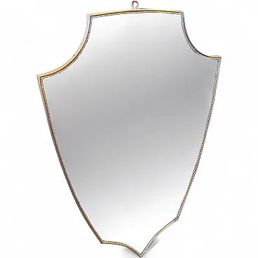 Gio Ponti style Mid-Century Modern brass shield wall mirror, 1960s