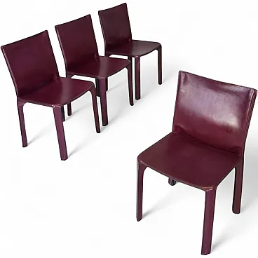 4 Cab 412 chairs in leather by Mario Bellini for Cassina, 1970s