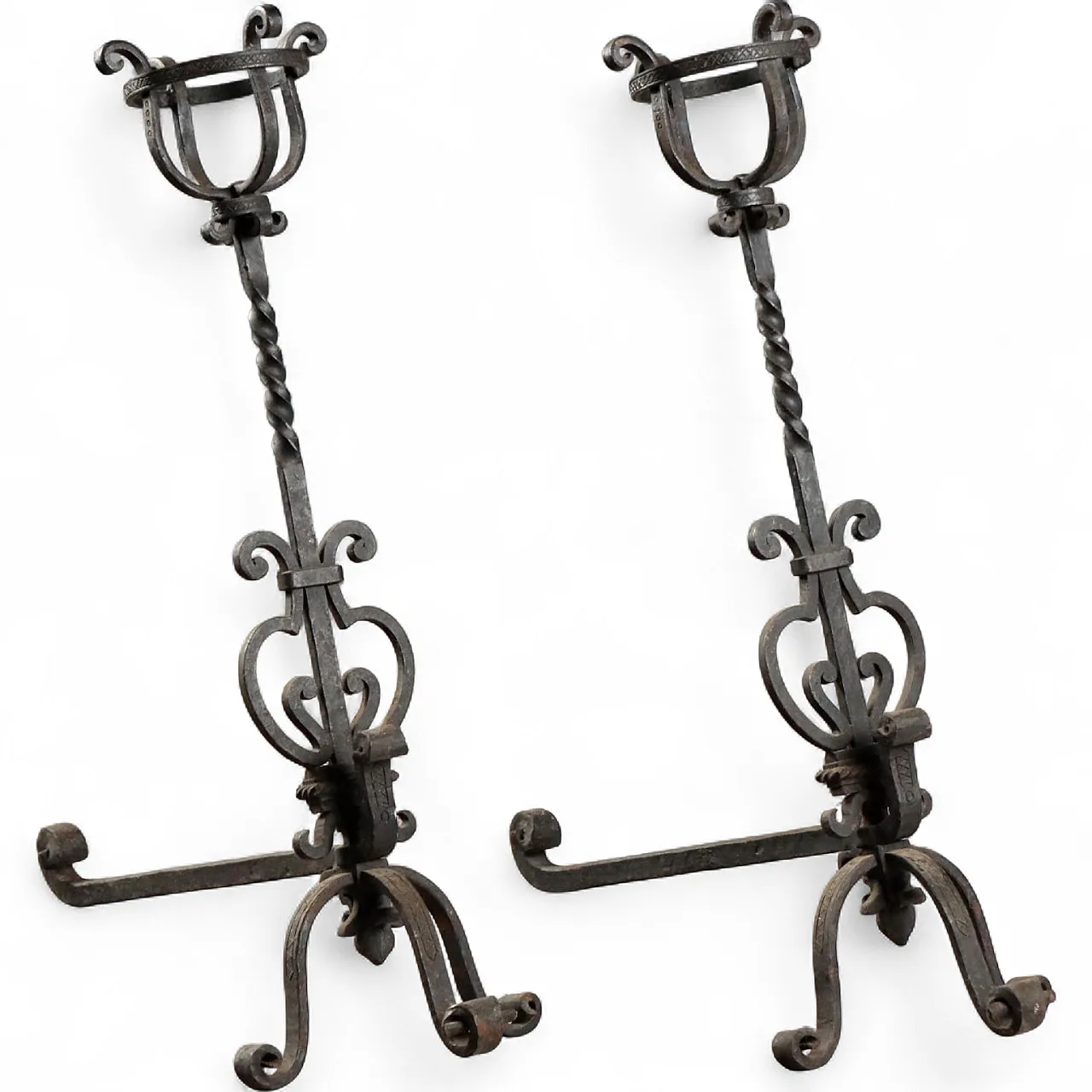 Pair of andirons in wrought iron, 20th century 11