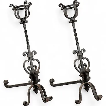 Pair of andirons in wrought iron, 20th century