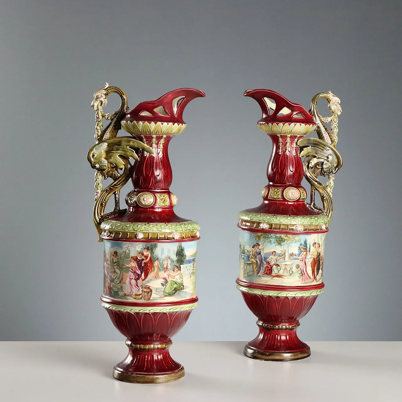 Pair of Jugendstil ceramic pourers, 20th century 1