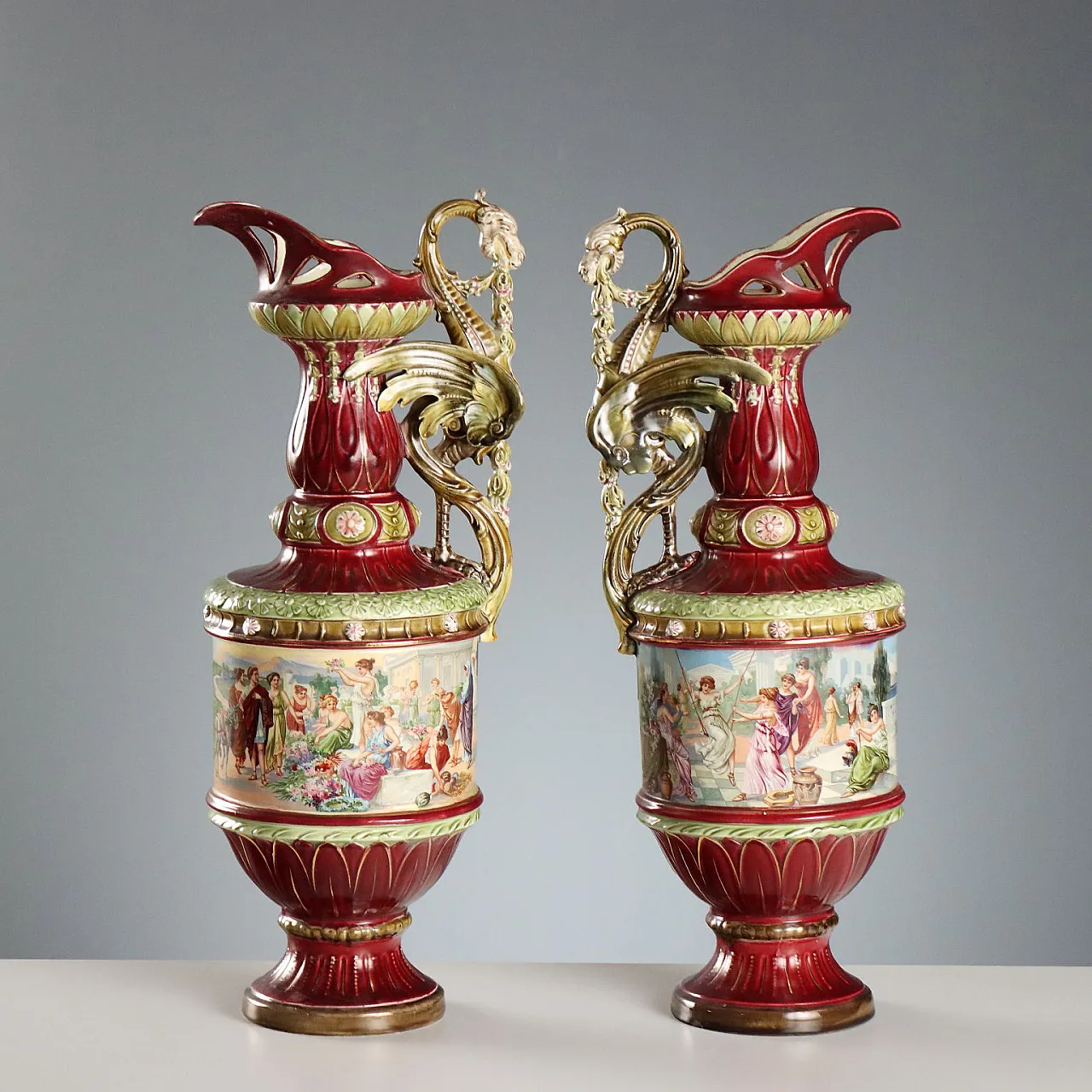Pair of Jugendstil ceramic pourers, 20th century 3