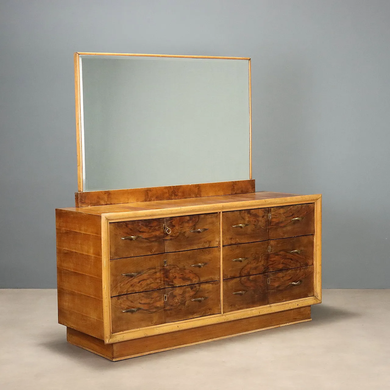 Chest of drawers in briarwood with mirror, 1940s 1
