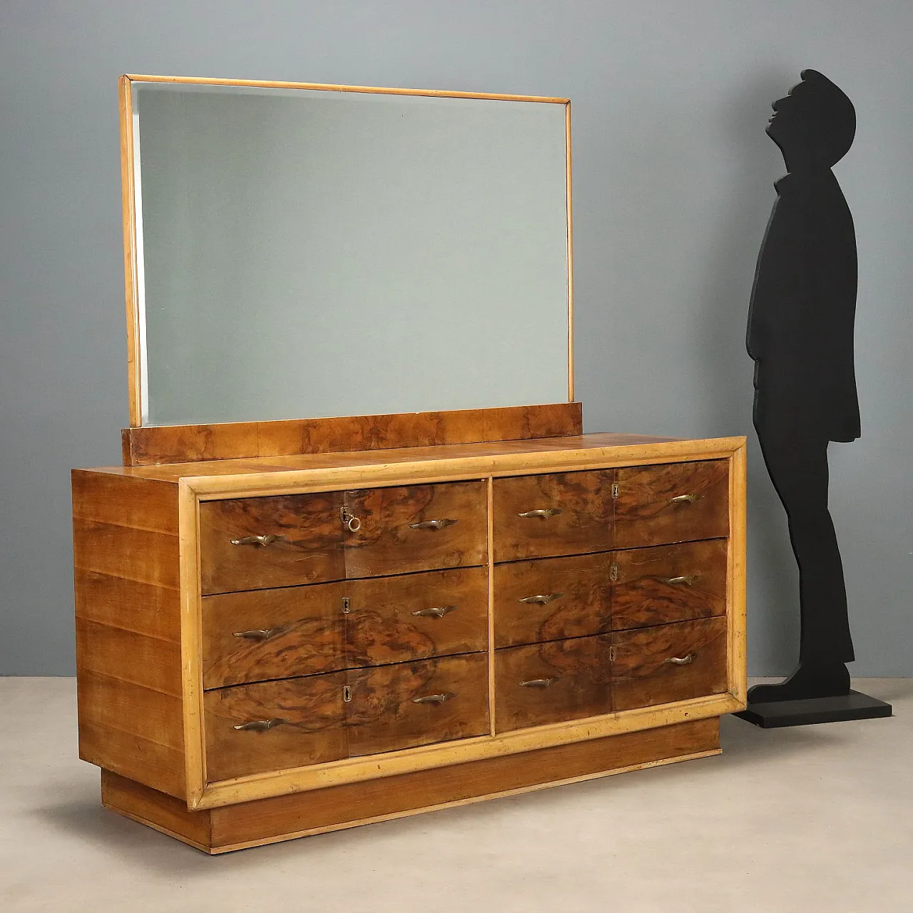 Chest of drawers in briarwood with mirror, 1940s 2