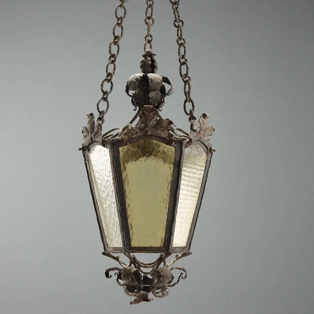 Iron lantern with hexagonal pyramid section, early 20th century 3