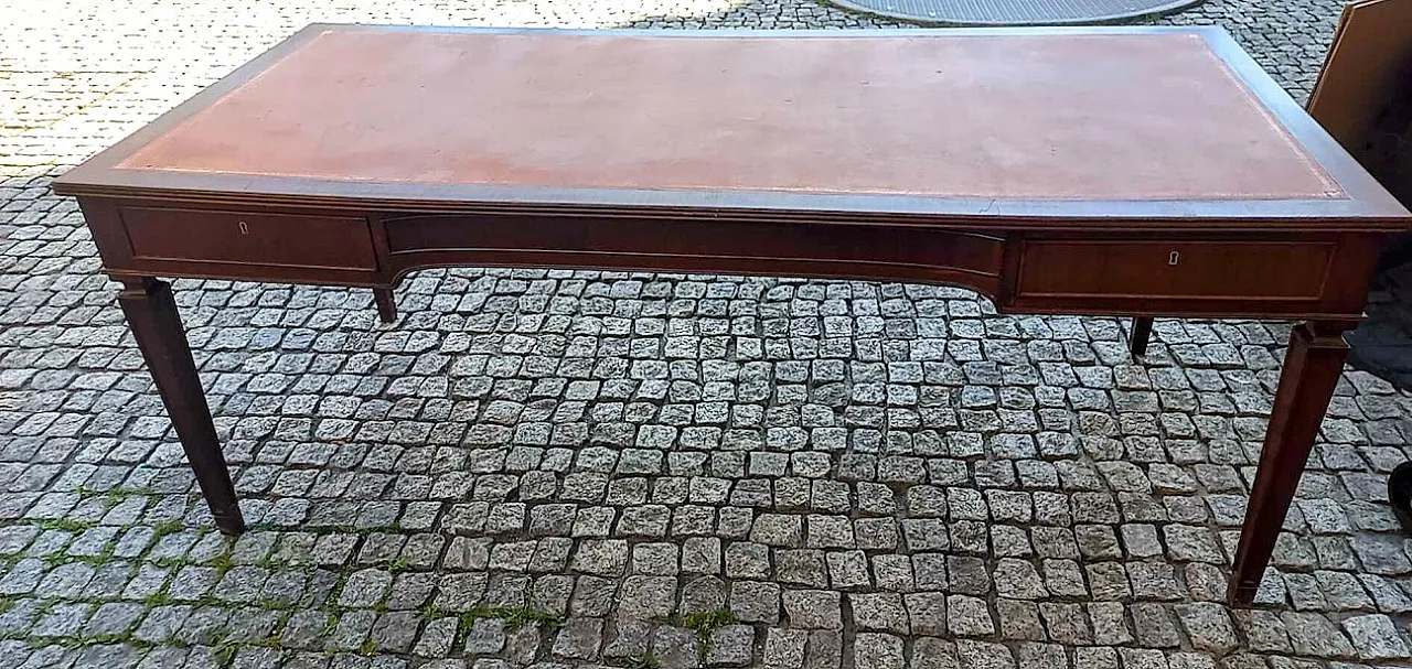 Office desk in wood and leather, late 20th century 2