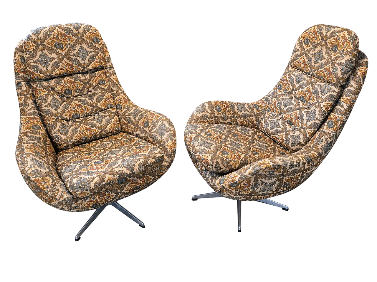 Pair of High-Back Swivel Armchairs with Abstract Upholstery, 70s 15