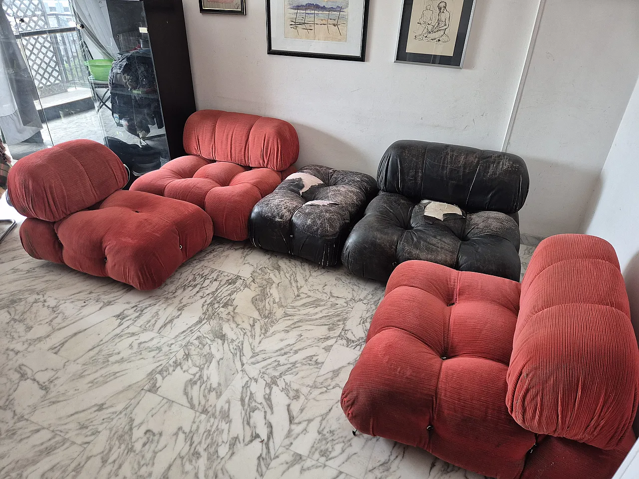 Modular lounge armchairs and poufs, 1970s 1