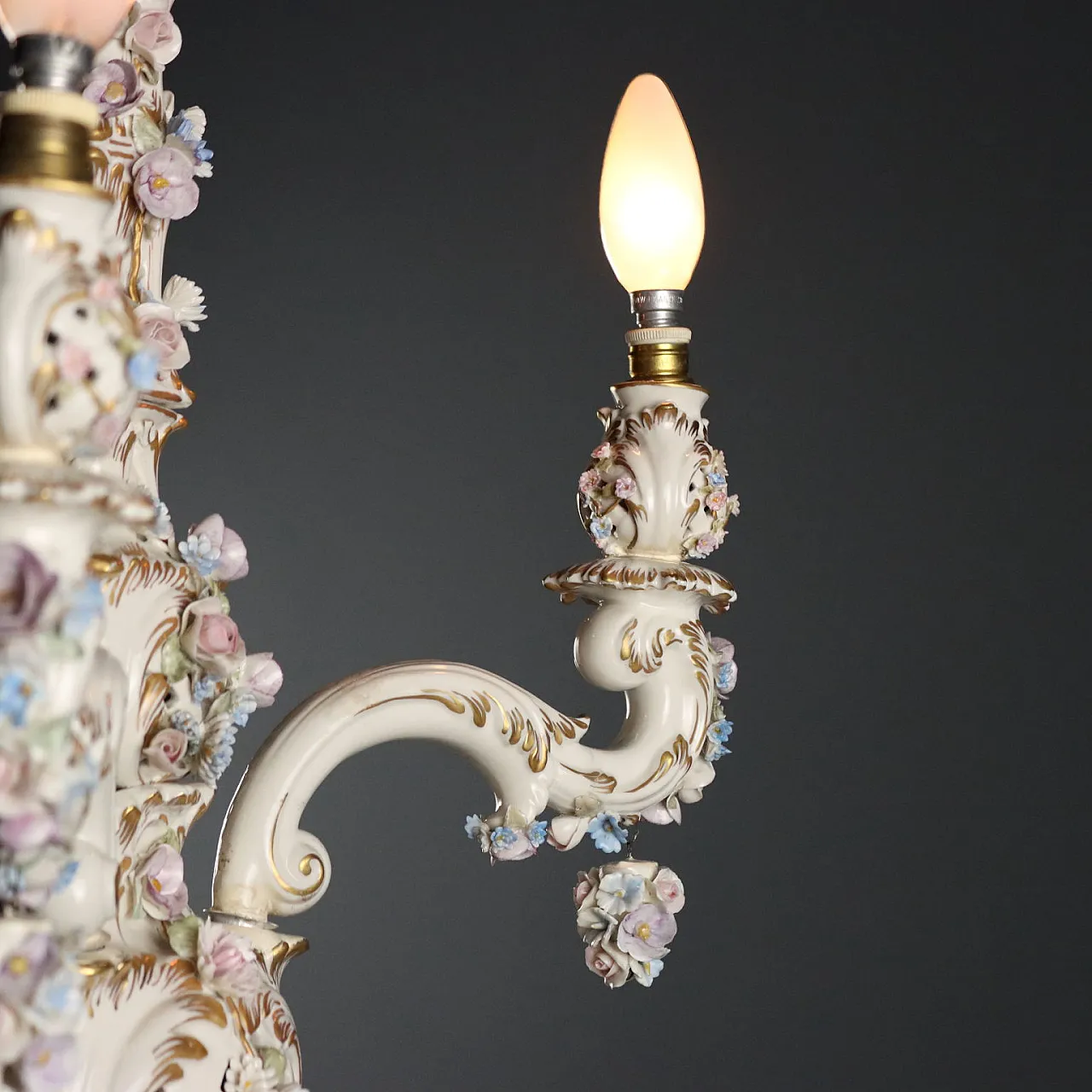 Ceramic chandelier with floral subjects, 20th century 4