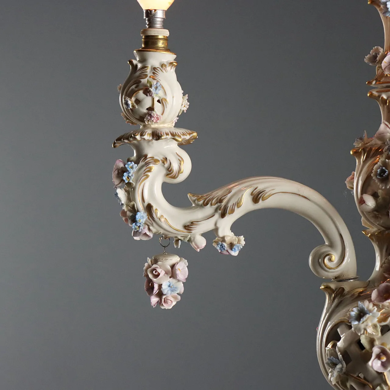 Ceramic chandelier with floral subjects, 20th century 5