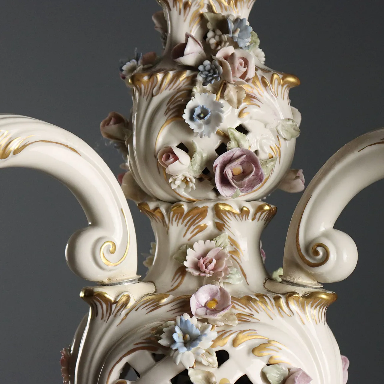 Ceramic chandelier with floral subjects, 20th century 8