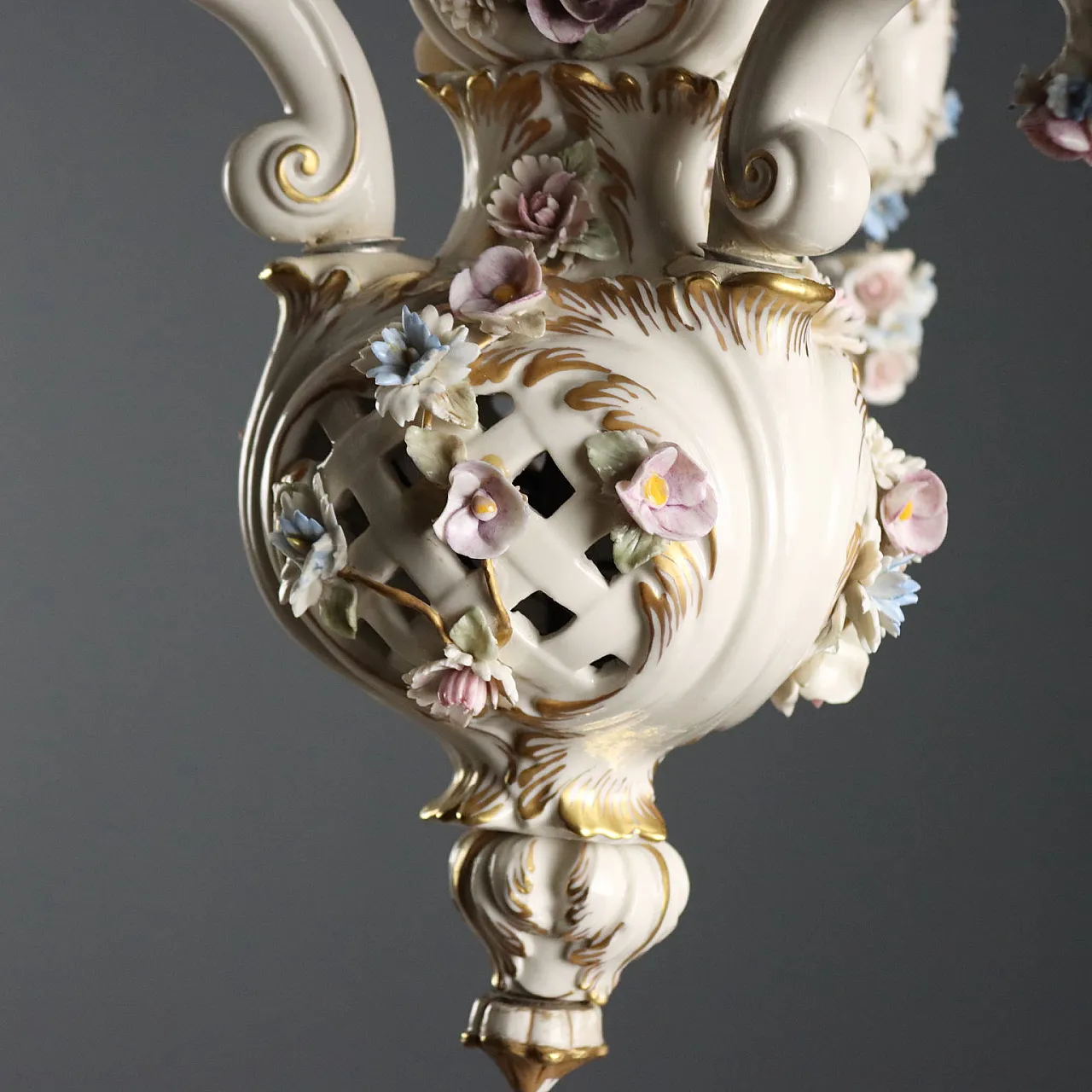 Ceramic chandelier with floral subjects, 20th century 9