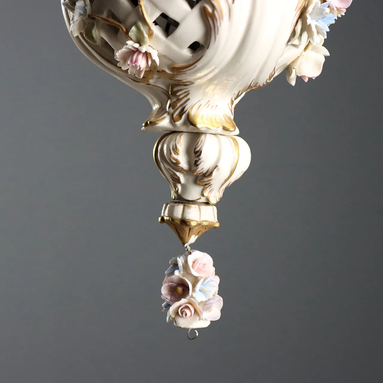 Ceramic chandelier with floral subjects, 20th century 10