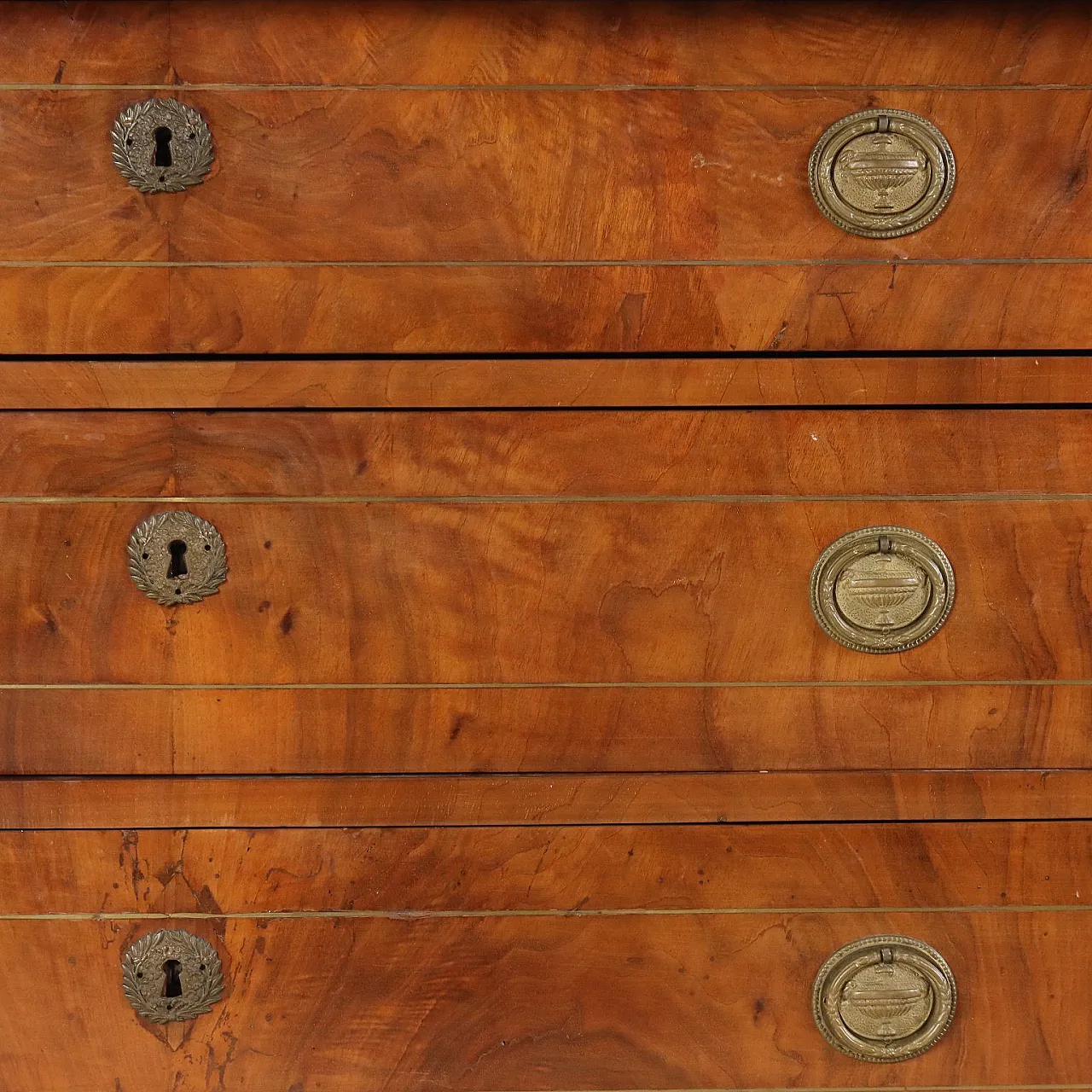 Empire chest of drawers in walnut with brass inlays, 19th centiry 7