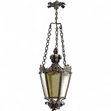 Iron lantern with hexagonal pyramid section, early 20th century