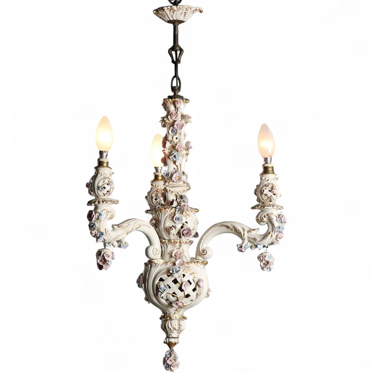 Ceramic chandelier with floral subjects, 20th century 11
