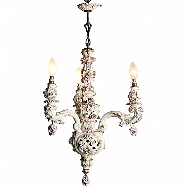 Ceramic chandelier with floral subjects, 20th century