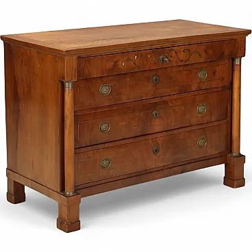 Empire chest of drawers in walnut with brass inlays, 19th centiry