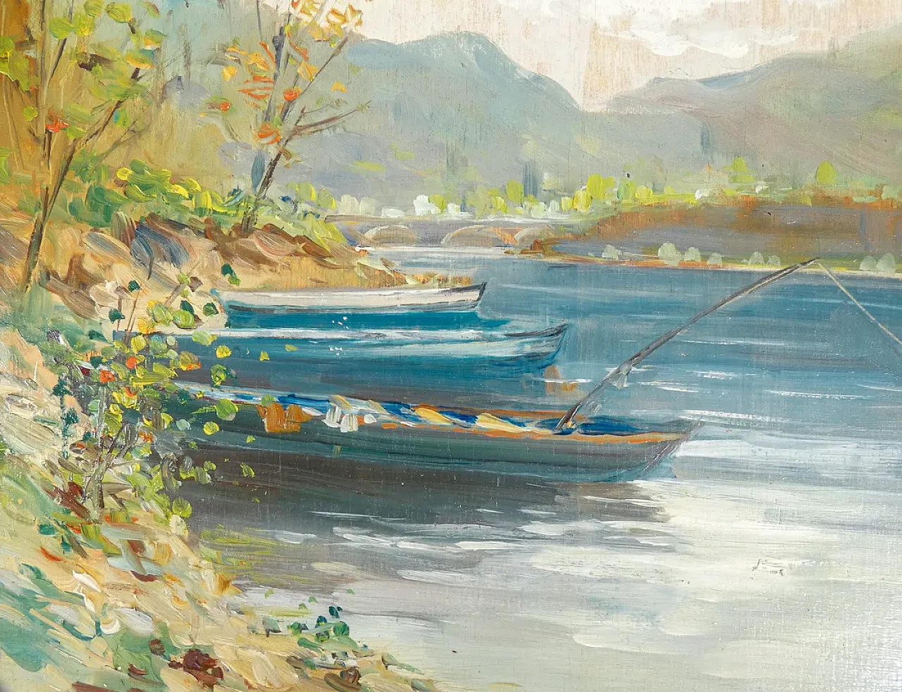 Lake landscape by Antonio Agnese, oil on panel, 20th century 3