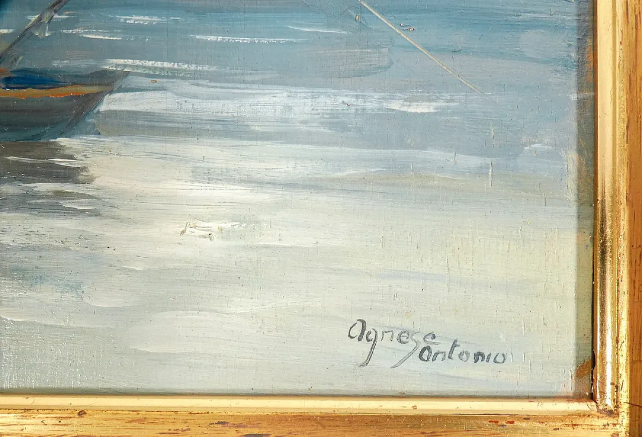 Lake landscape by Antonio Agnese, oil on panel, 20th century 4