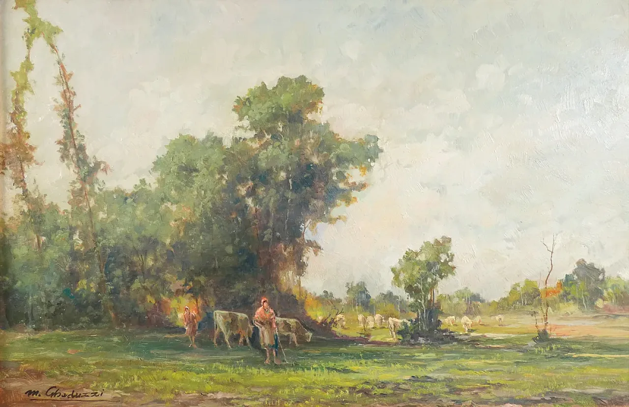 Pascolo nel Canavesano di Mario Gheduzzi, olio su tavola, anni '50 2
