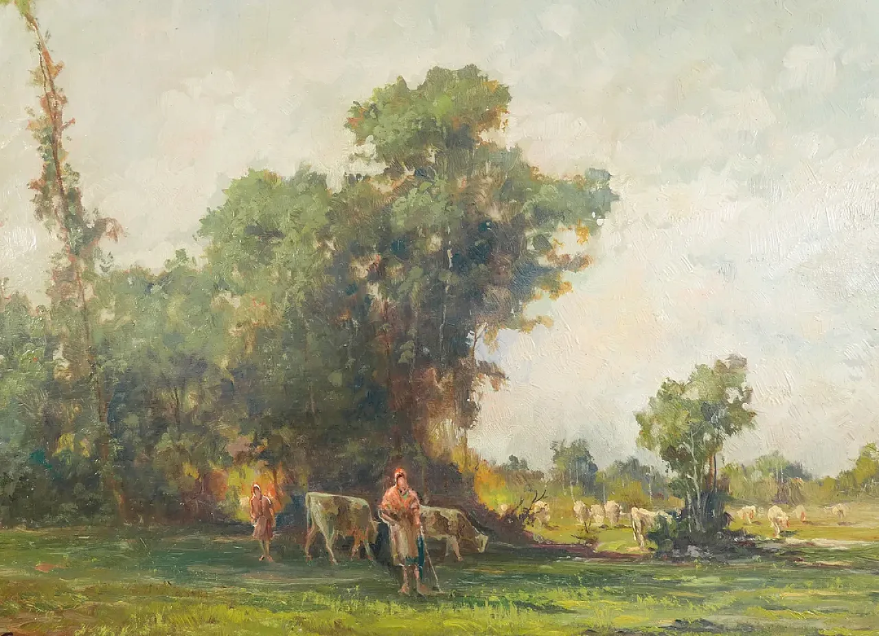 Pascolo nel Canavesano di Mario Gheduzzi, olio su tavola, anni '50 3
