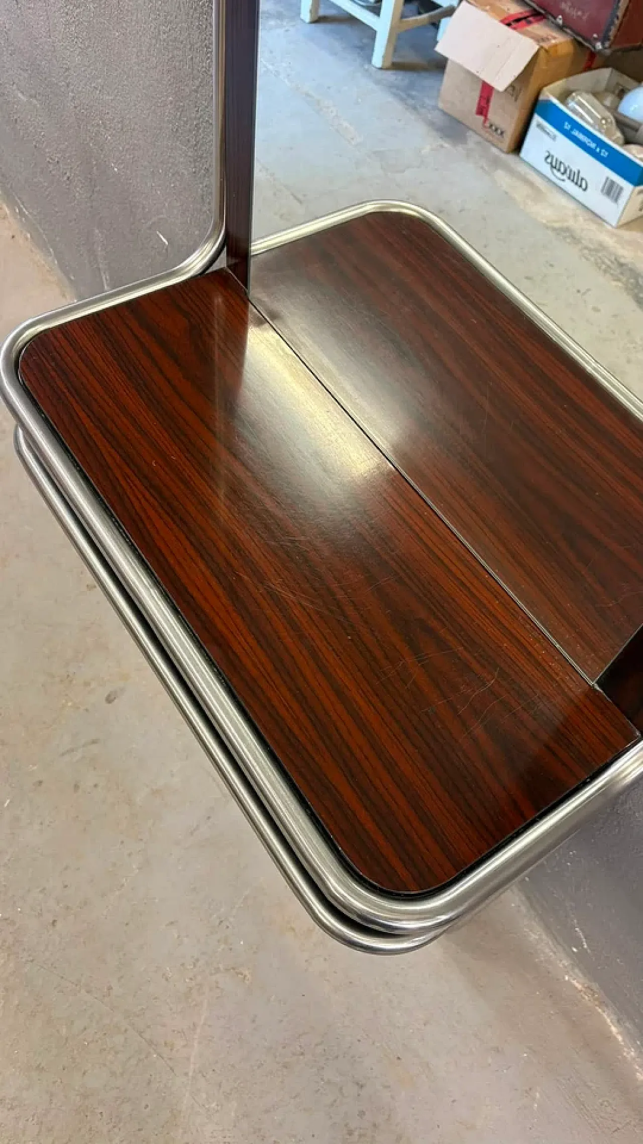 Consolle da parete in cromo e palissandro con specchio, anni '70 14