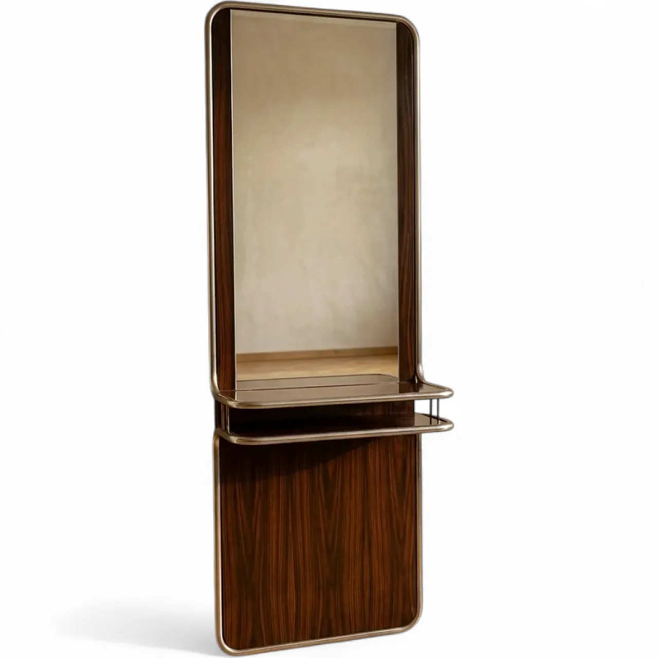 Consolle da parete in cromo e palissandro con specchio, anni '70 19