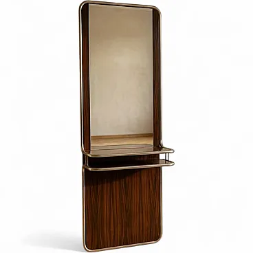 Consolle da parete in cromo e palissandro con specchio, anni '70