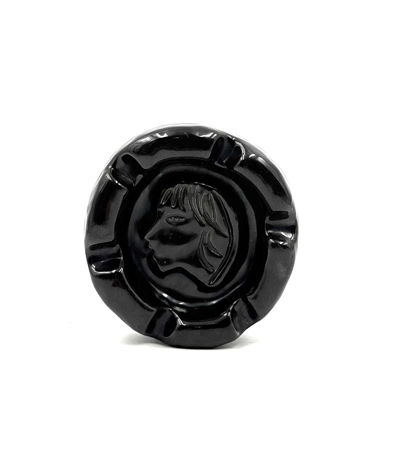 Mid-century black glazed ceramic ashtray, Accolay France 1960 7