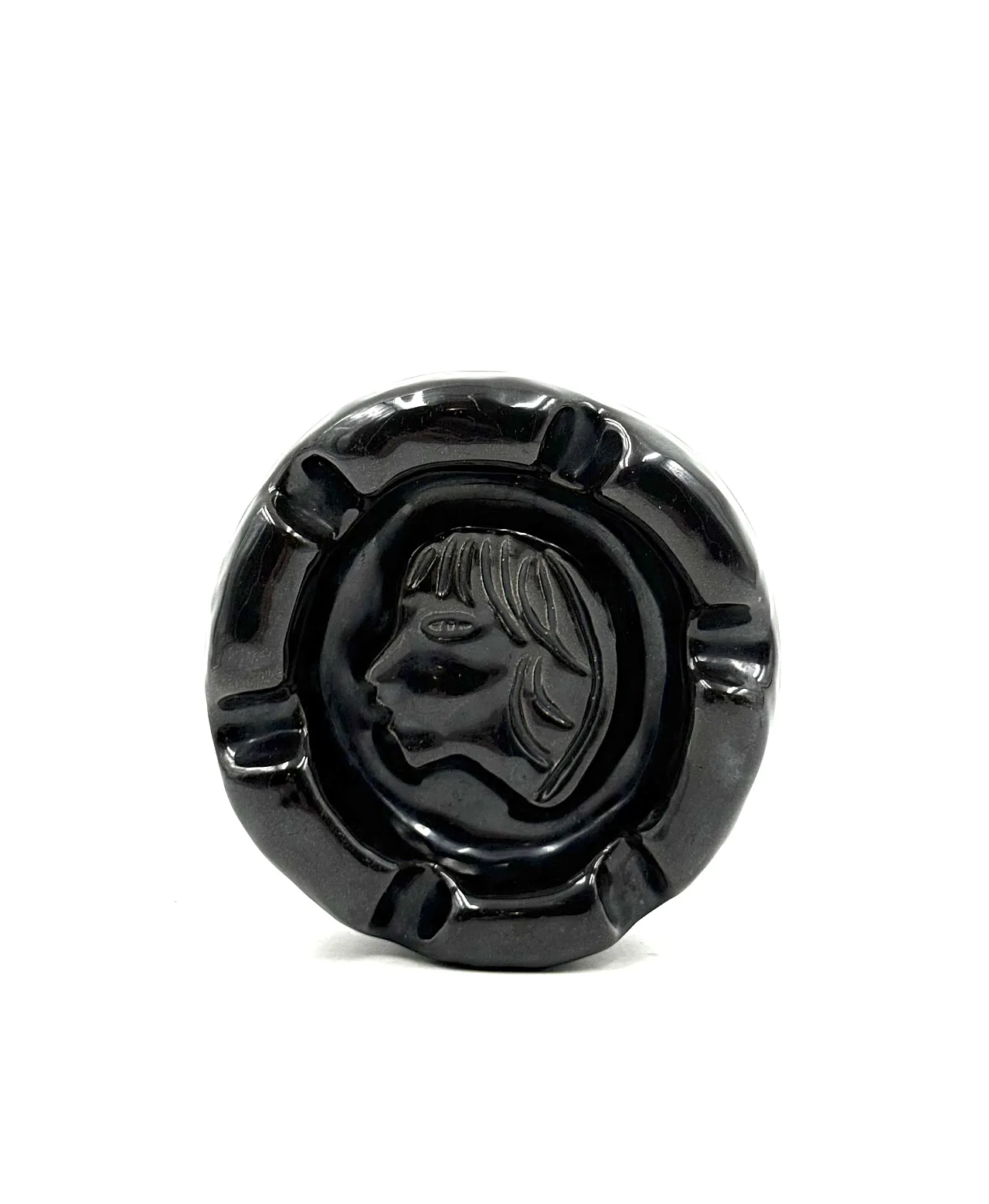 Mid-century black glazed ceramic ashtray, Accolay France 1960 8