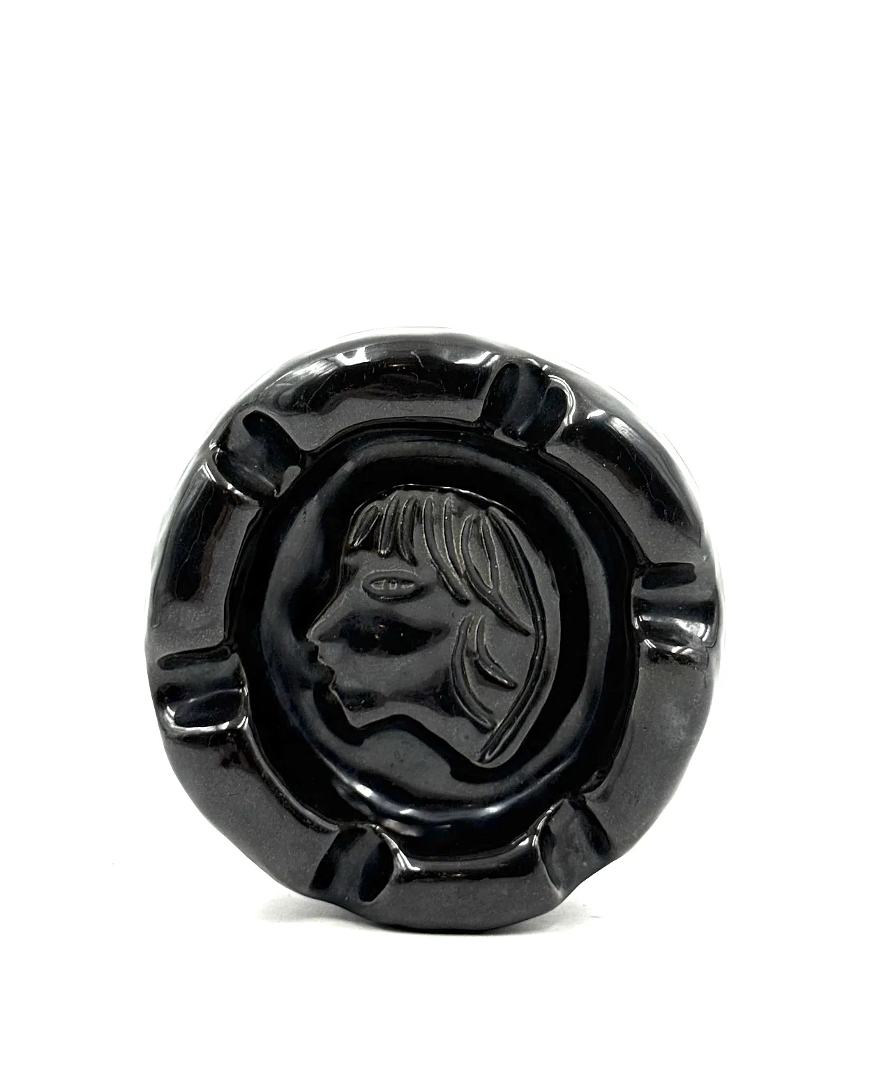 Mid-century black glazed ceramic ashtray, Accolay France 1960 9