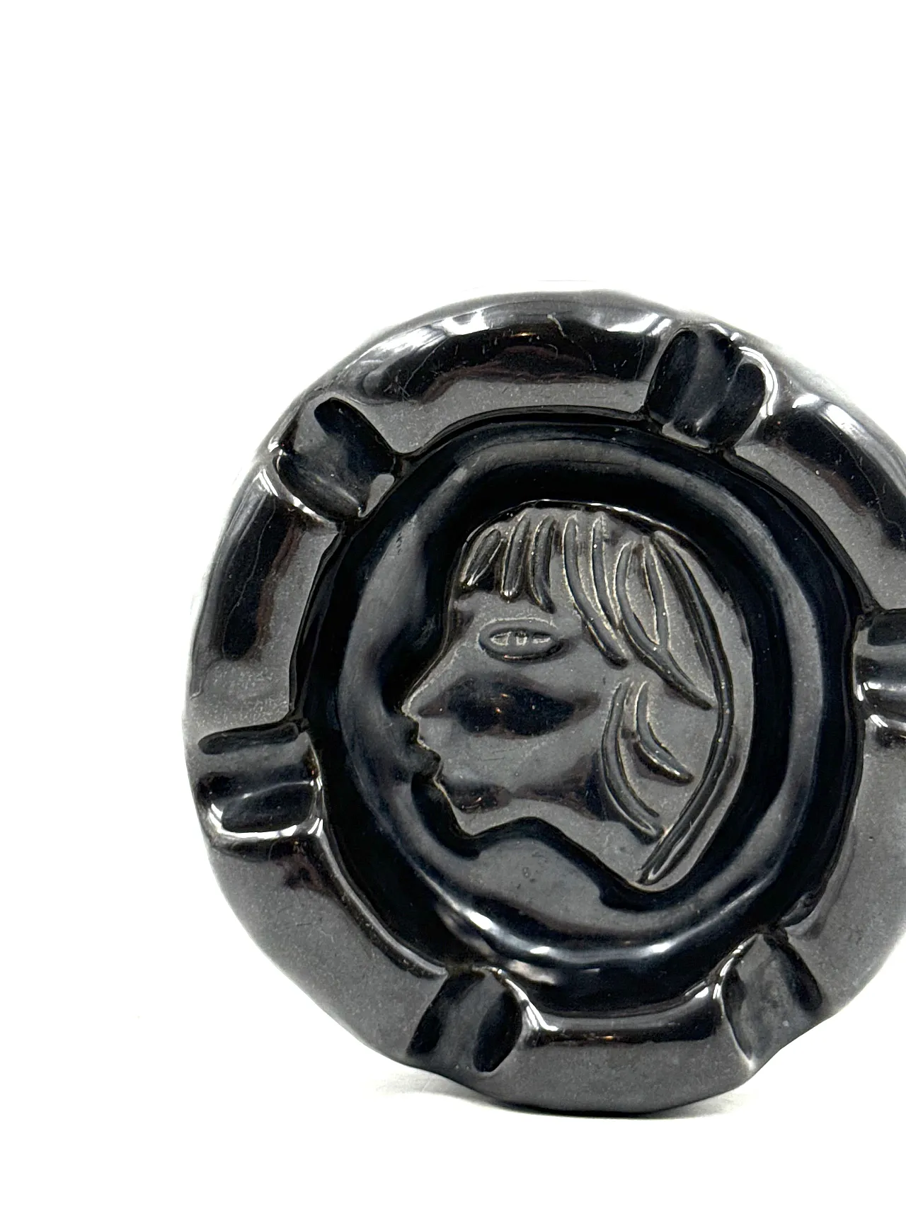 Mid-century black glazed ceramic ashtray, Accolay France 1960 10