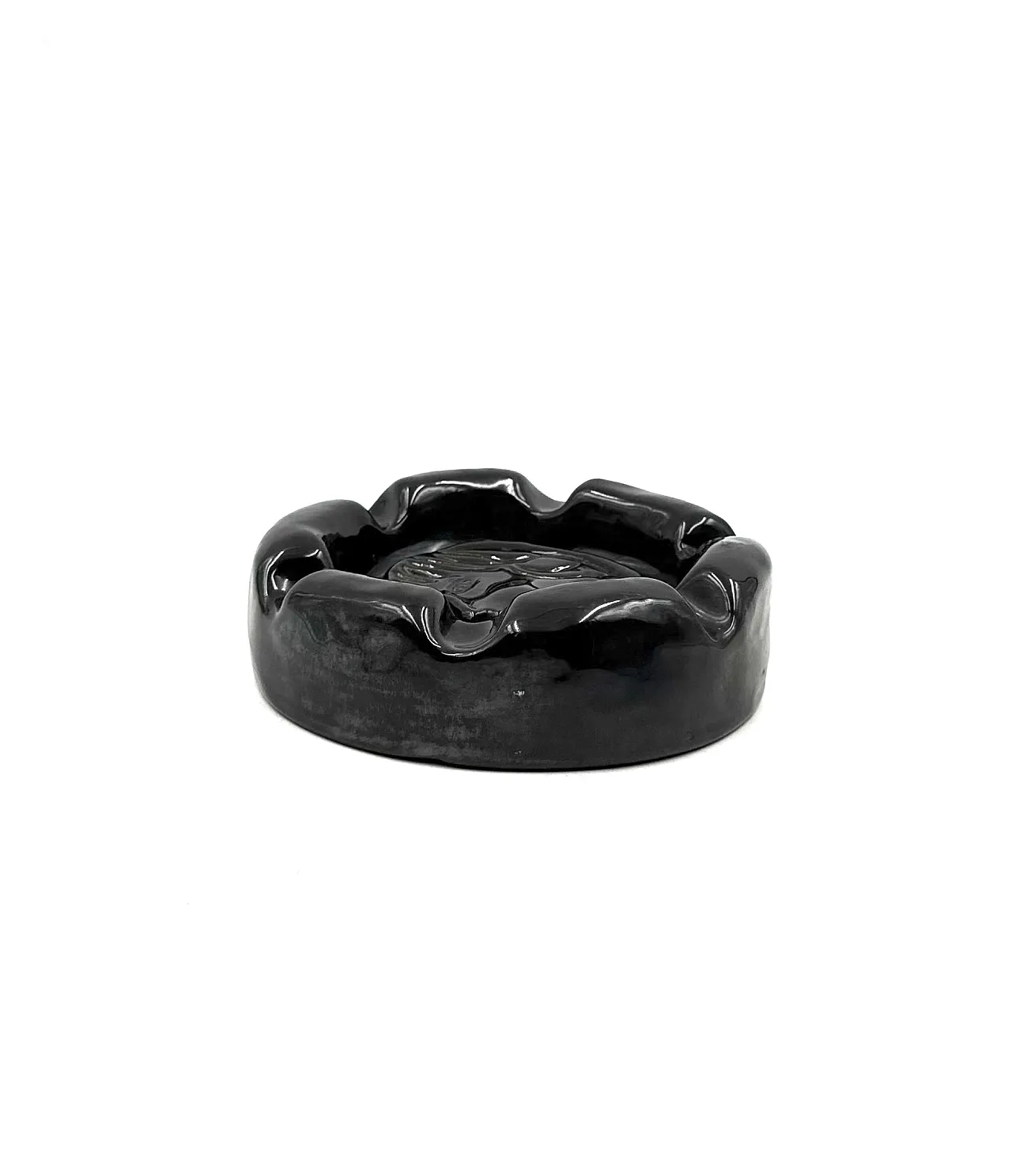 Mid-century black glazed ceramic ashtray, Accolay France 1960 11