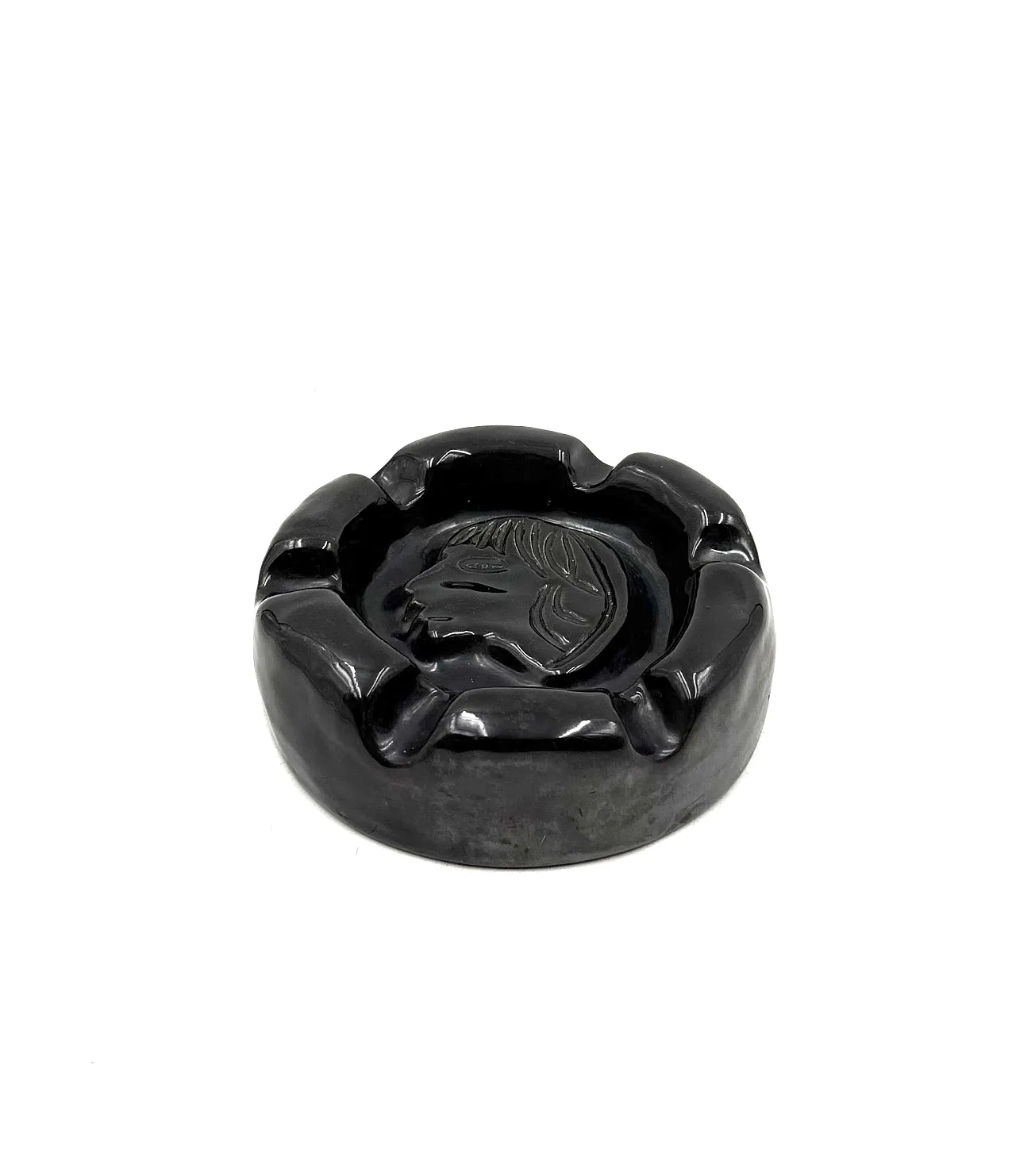 Mid-century black glazed ceramic ashtray, Accolay France 1960 12