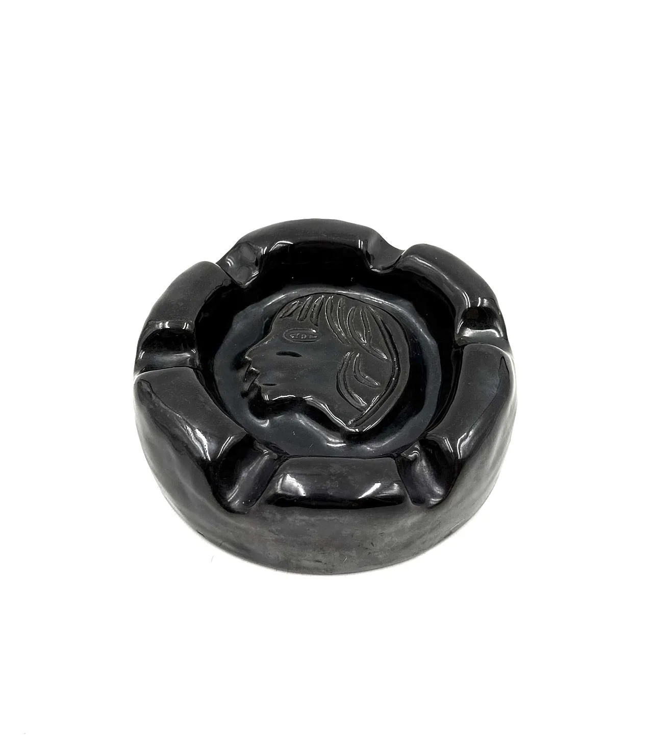 Mid-century black glazed ceramic ashtray, Accolay France 1960 13
