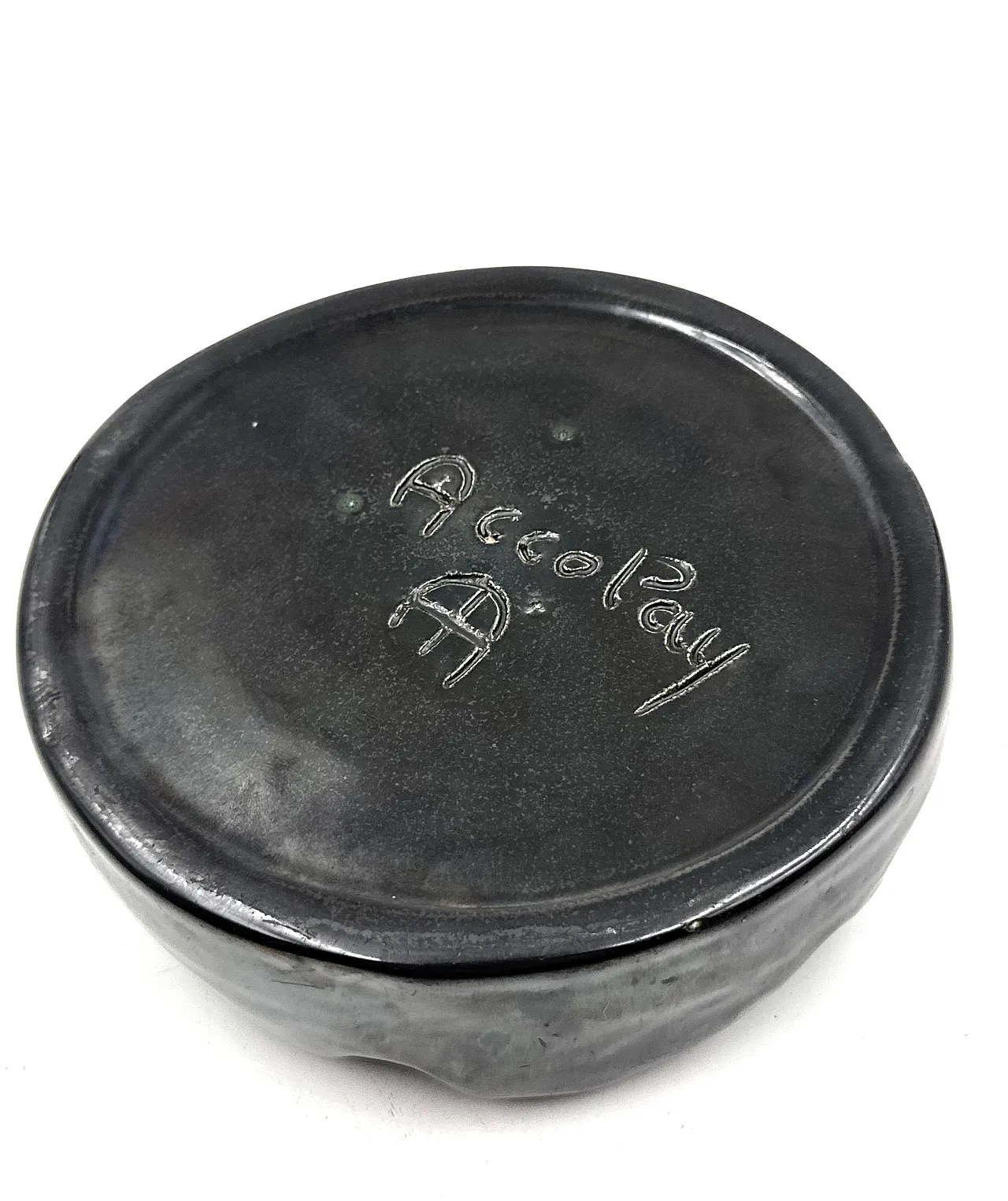 Mid-century black glazed ceramic ashtray, Accolay France 1960 14