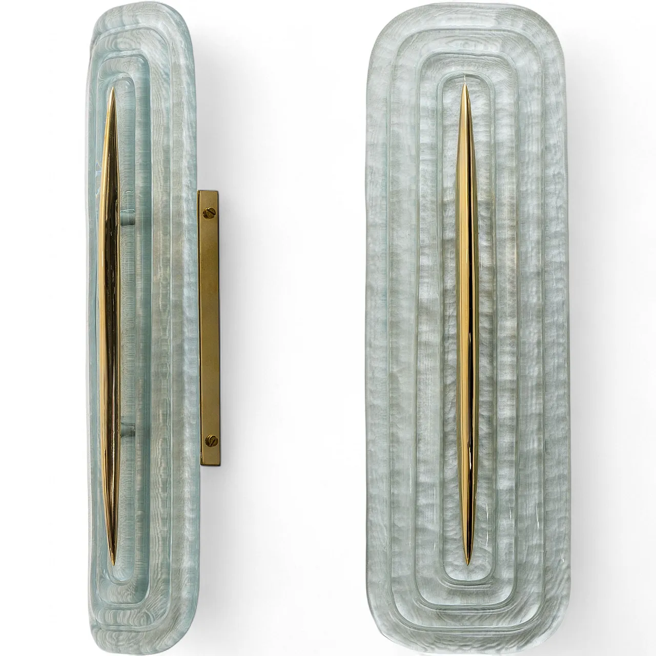 Pair of modern green Murano glass and brass wall lights, 2000s 9