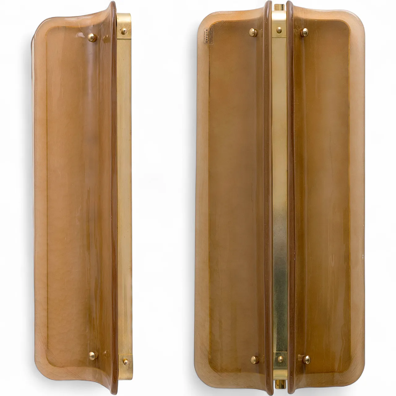 Pair of curved wall sconces in amber Murano glass, 2000s 8
