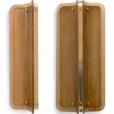Pair of curved wall sconces in amber Murano glass, 2000s